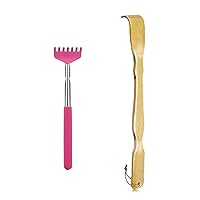 Heavy Duty Bamboo Back Scratcher With Extra Long Handle+ Extendable Metal Telescoping Backscratcher, Provide Instant Relief On Itch, Bamboo Version For Home And Extendable Version For Travel, Office