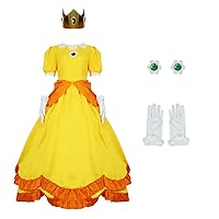 LILLIWEEN Princess Dresses for Women Princess Cosplay Halloween Full Set with Crown Earrings Gloves (US Size)