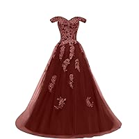 Off Shoulder Lace Appliques Prom Dresses Long Ball Gown Wedding Evening Dress for Women