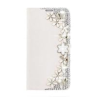 STENES Bling Wallet Phone Case Compatible with Samsung Galaxy A15 5G - Stylish - 3D Handmade Flowers Flowers Design Leather Girls Women Cover with Neck Strap Lanyard [3 Pack] - White