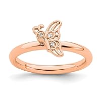 925 Sterling Silver Plated Butterfly Angel Wings With Dia. Ring Jewelry for Women in Black Silver Pink Silver Variety of Ring Sizes and Variety of mm Options