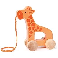 Hape Giraffe Wooden Push and Pull Toddler Toy, L: 5.3, W: 2.4, H: 5.9 inch , Orange