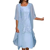 Spring Dresses for Women 2024 Midi Length, Women Casual Embroidery Dress Round Neck Elegant Dresses Half Sleev