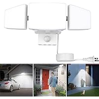 DLLT 35W LED Security Lights Outdoor, Dusk to Dawn Super Bright Motion Sensor Flood Light with 3 Adjustable Heads, IP65 Motion Detector Light for Entryways, Stairs, Porch, Garage, Yard, Patio, White