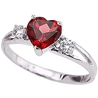 Heart Cut Created Red Garnet Three Stone Promise Engagement Wedding Ring For Women's 14K White Gold Plated 925 Sterling Silver