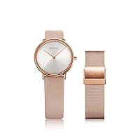 BERING 15729-960-3H Women's Quartz Watch, Pink Leather & Rose Gold Stainless Steel Mesh Strap, Genuine Imported, 3 Year Warranty, White Dial, Sapphire Glass, Scratch Resistant, Scratch Resistant, Mini
