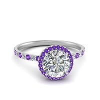 Choose Your Gemstone Petite Halo Diamond CZ Ring Sterling Silver Round Shape Halo Engagement Rings Affordable for Your Girlfriend, Wife, Partner Wedding US Size 4 to 12