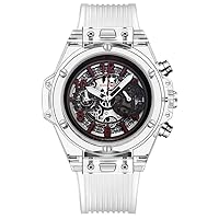 Stylish Skeleton Sport Watches, 3 Dails, Waterproof, Quartz Date Calendar Wristwatch, Transparent Case Casual Watch, Silicone Strap, Unisex