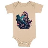 Sea Life Print Baby Jersey Onesie - Cute Kawaii Baby Onesie - Best Design Baby One-Piece - Heather Dust, 12-18 Months