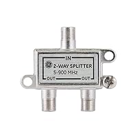 GE 2-Way Coaxial Cable Splitter, 5-900 Mhz Range, RG59 RG6 Coax Compatible, Audio, Video, Works with HD TV, Cable, Amplifiers, Amplified Antennas, Nickel, Corrosion Resistant, 35046