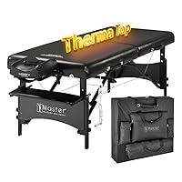 30” Galaxy Therma Top Portable Massage Table for Professional& Home Use, Adjustable Height Travel Massage Bed, Salon Beauty Spa Tattoo Lash Bed with Accessories (Black)