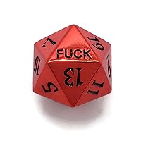 Metal D20 F Dice Critical Fail F 20 Sided Die Set DND Number Role Playing Game Dungeons and Dragons D&D Black Gunmetal Silver Red Blue Rainbow Gold Copper Purple Green Pink White (Single Dice, Red)