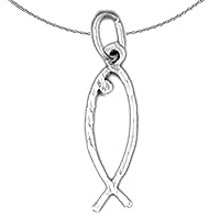 Silver Christian Fish Necklace | Rhodium-plated 925 Silver Ichthus Christian Fish Pendant with 18
