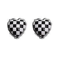 Checkered Flag Earrings for Women Girls Unique Cute Black White Striped Checkerboard Heart Geometric Dangle Drop Plaid Earrings Statement Minimalist Jewelry Gifts
