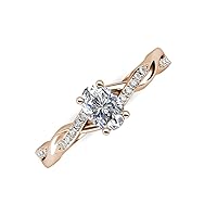 Oval Cut and Round Lab Grown Diamond 0.96 ctw Women Twist Infinity Shank Engagement Ring 14K Gold