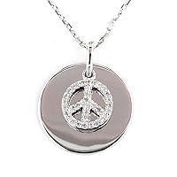 925 Sterling Silver Peace Sign Single Cut Prong Set 0.10 dwt Diamond Necklace