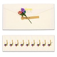 Fancy Vintage Envelopes 10pcs with Greeting Cards Handmade Dried Flowers and Stickers, for Birthday Wedding Christmas Festival Party Invitations Postcards (Off white)
