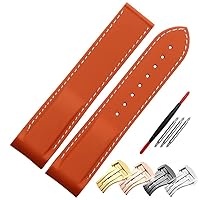 Rubber Watch Strap 20mm 22mm Silicone Watchband Suitable for Omega Watch Band Folding Clasp Curved End Wristwatches Belt (Color : Orange White, Size : 22mm Rose Buckle)