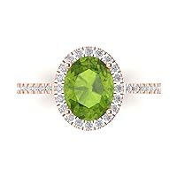 Clara Pucci 2.96 Brilliant Oval Cut Solitaire W/Accent Halo Natural Green Peridot Anniversary Promise Wedding ring Solid 18K Rose Gold