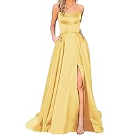 Prom Dresses for Women,Ladies Elegant Satin Party Backless Strap Dress Wedding Evening Maxi Dress with Pockets