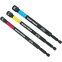 Klein Tools 65411PK3 Magnetic Color-Coded Power Nut Setter Set, 1/4-Inch Impact Hex Drive, 5-Inch Shaft, Extended Reach, 3-Piece