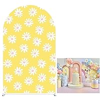 Yellow with Daisy Flower Arched Fabric Backdrop Covers for Groovy Party Arch Stand Covers Birthday Baby Shower Decoration Supplies