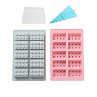 Set of 2 Building Brick Ice Tray Candy Mold for Le-go Lover,Chocolate Brick Candy Silicone Mold,Building Brick Ice Tray or Jello Mold Fondant and Robot Candy Molds with Pastry Bag and Scraper