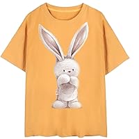 YEKEYI Womens Summer Casual T-Shirt Cartoon Rabbit Short Sleeve T-Shirts Soft Cotton Round Neck Shirts