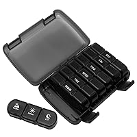 Ezy Dose Weekly (7-Day) Pill Organizer, Vitamin and Medicine Box, Large Pop-Out Compartments, 3 Times a Day, Convenient and Easy to Use, Black, BPA Free