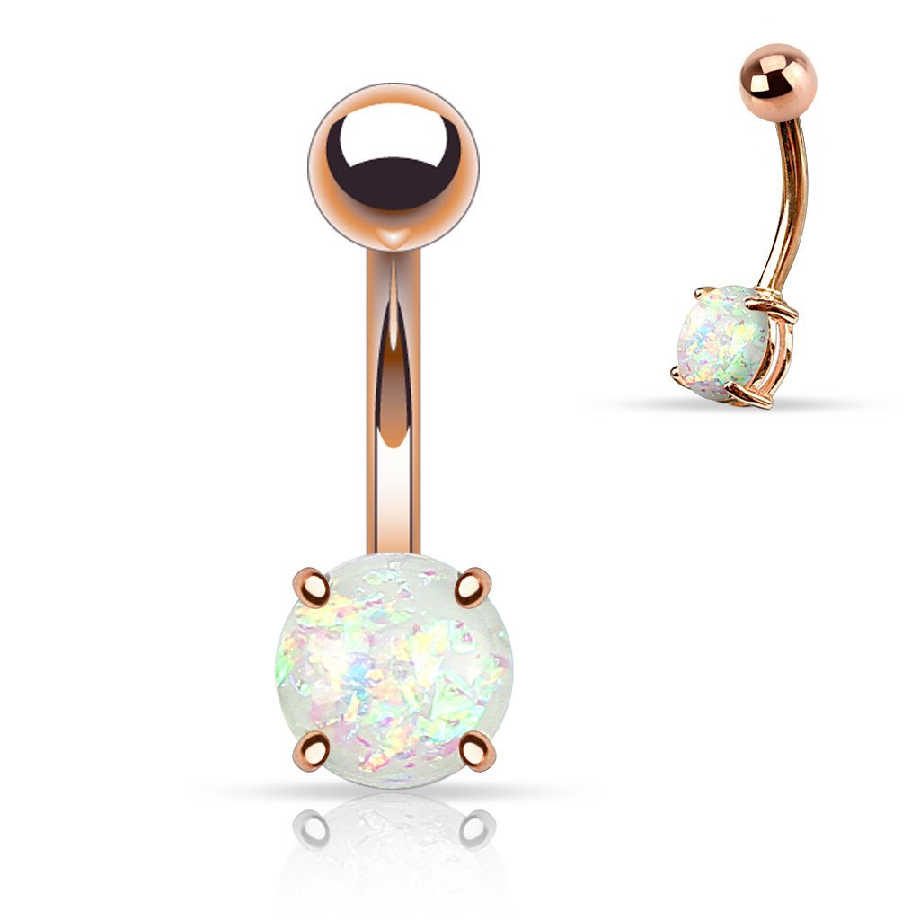 FIFTH CUE 14G Opal Glitter Prong Set Rose Gold IP Over 316L Surgical Steel Belly Button Ring