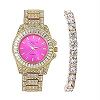 Women's Baguette Cut Iced Out Diamond Watch - Drop it Down with This Bling'ed Out Crystal Tennis Bracelet on Your Wrist Ladies! - ST10372MLA-TB