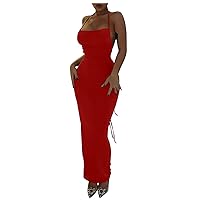 Wedding Guest Dresses for Women Summer Sexy Halter Neck Bodycon Maxi Dress Elegant Solid Color Backless Formal Gowns
