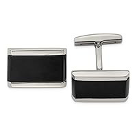 Stainless Steel Polished Black Simulated Onyx Rectangle Cuff Links Measures 21mm Wide Jewelry for Men