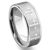 Tungsten Men's Wedding Band Ring (7.5mm) with Cross Design Size 7-13