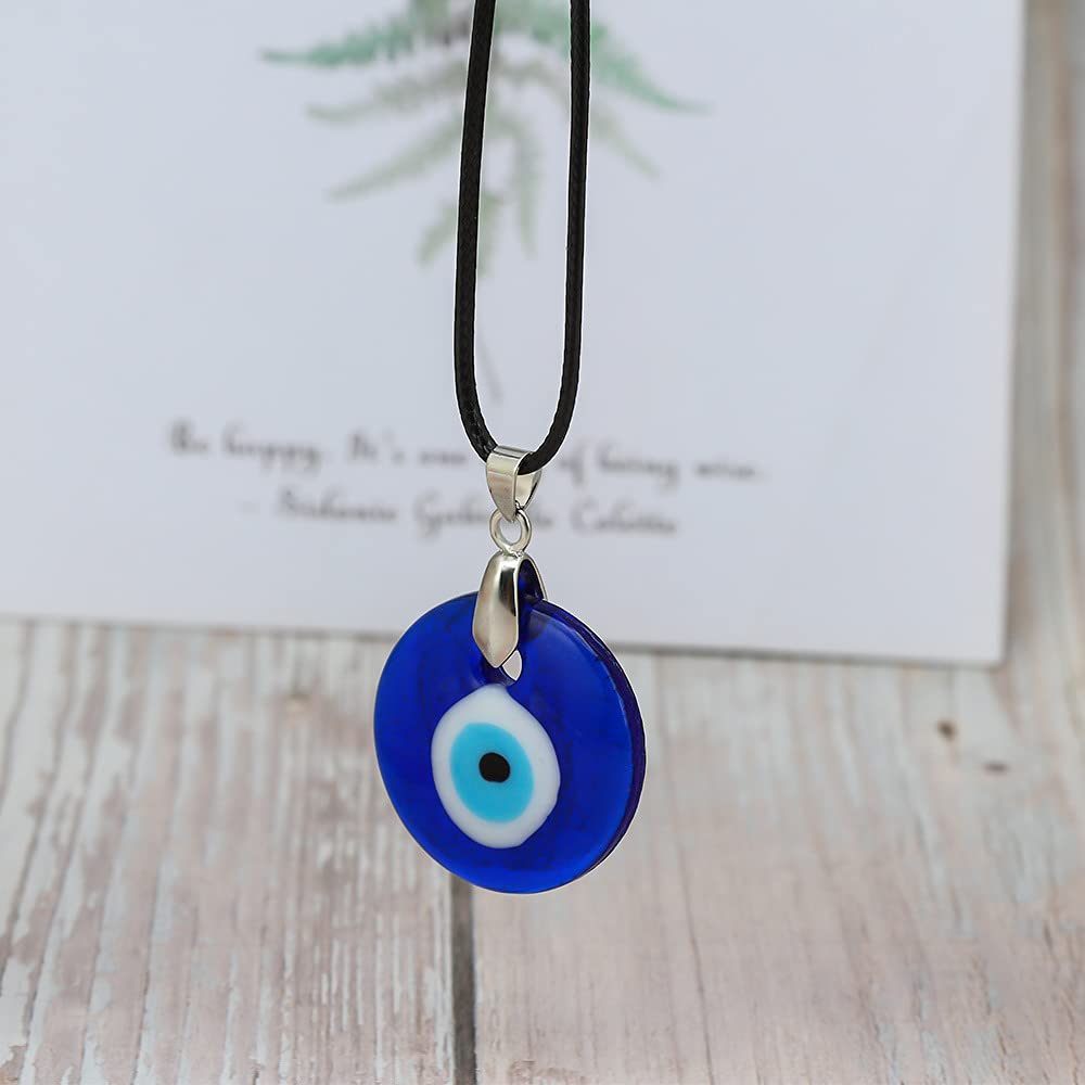 Caiyao Evil Eye Pendant Necklace Glass Leather Rope Chain Turkish Protect Lucky Necklace for Women Men