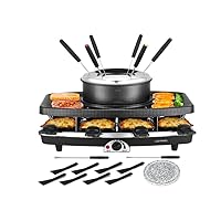Befano 6-Cup Electric Cheese Fondue Pot, Combo with Raclette Machine for 8 People and Indoor Grill, Simple Adjustable Thermostats, Perfect for Parties and Family Fun