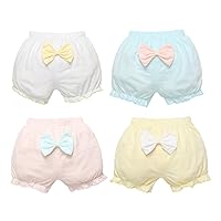 ACSUSS Baby Girls 4 Pack Cotton Bloomers Bowknot Decor Solid Color Ruffle Diaper Cover Shorts Underwear