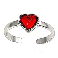 Heart Simulated Garnet .925 Sterling Silver Toe Ring