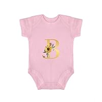 Customize Baby Outfit Floral Monogram Letter Golden Letter B Sunflower Jumpsuit Clothes Initial Letters Baby Gift Baby Clothing 12months