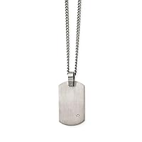 Titanium Brushed with .02 carat Diamond Accent Dog Tag 22 inch NecklaceCustomize Personalize Engravable Charm Pendant Jewelry Gifts For Women or Men (Length 22