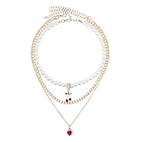 Bling Heart Pendant Fashion Necklaces White Imitation Pearl Chain Choker For Girls Hiphop Jewelry N0293