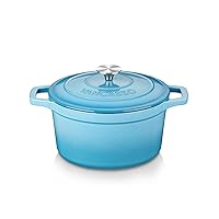vancasso Enameled Cast Iron Dutch Oven, 2.5 QT Blue Naturally Non-Stick Casserole Dish Cookware, with Stainless Steel Knob Lid Cast Iron Casserole for Steam Braise Bake Broil Saute Simmer Roast