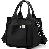 Small Canvas Tote Bag with Zipper, 2023 Canvas Multi-Pocket Crossbody Bag Purse Top Handle Satchel Handbags