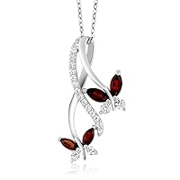 Gem Stone King 925 Sterling Silver Red Garnet Butterfly Infinity Pendant Necklace, 1.21 Ct Marquise Cut Gemstone Birthstone with 18 Inch Silver Chain