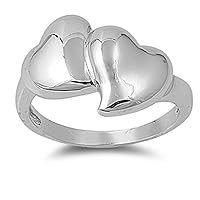 Sac Silver Women's Heart Ring Cute Shiny Polished Band New Rhodium Finish 7mm Sizes 5-10