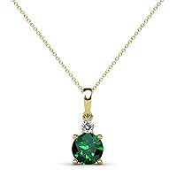 Round Emerald & Diamond 3/4 ctw Womens Two Stone Pendant Necklace 18 Inches 14K Yellow Gold Chain