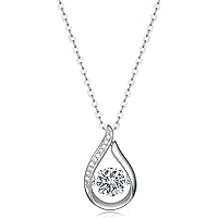 925 Silver Round Moveable Necklace 1.00Ct Round Brilliant Cut Moissanite Diamond (Lab Grown) Dancing Stone Tear Drop Pendant Necklace 14k White Gold Plated 925 Sterling Silver