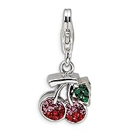 925 Sterling Silver Fancy Lobster Closure Polished Crystal Cherries With Lobster Clasp Charm Pendant Necklace Measures 23x11mm Jewelry for Women