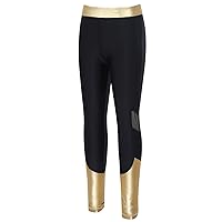 FEESHOW Kids Girls Metallic Splice Sports Dance Leggings Pants Athletic Workout Active Yoga Compression Tights