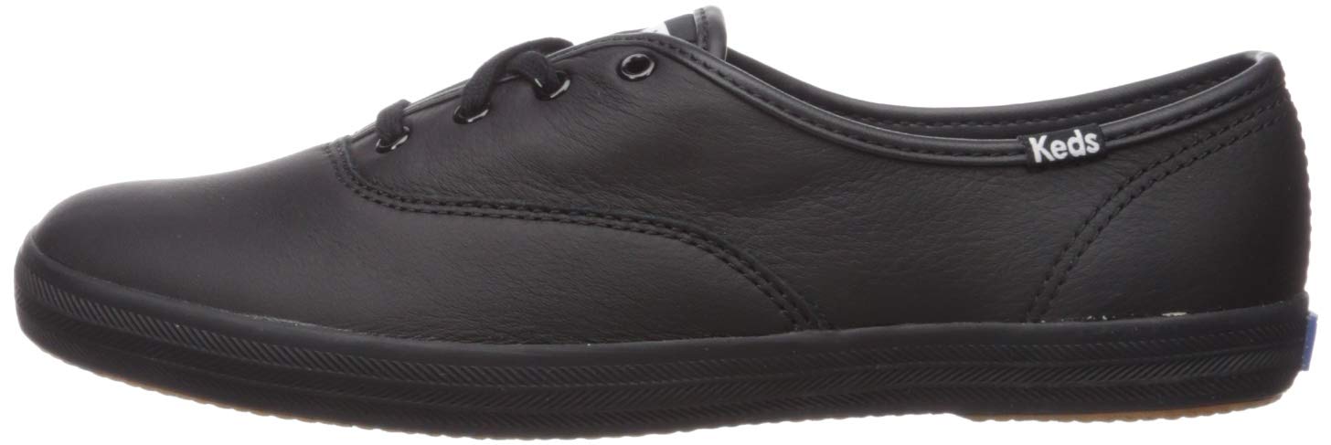 Keds Keds Champion Leather Lace Up, Sneaker Womens, Black/Black Leather, 11 Narrow